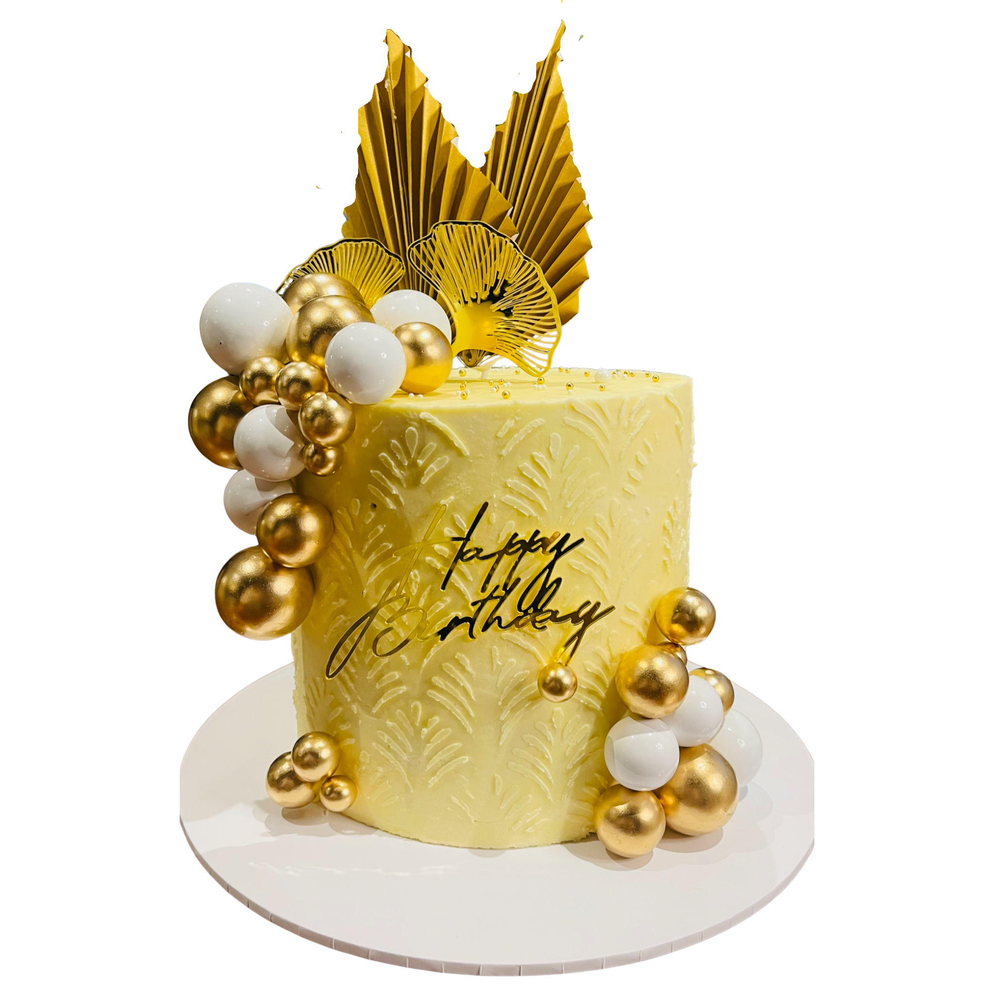 Gold & White Pearl Birthday Cake