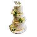 White & Gold Floral Wedding Cake