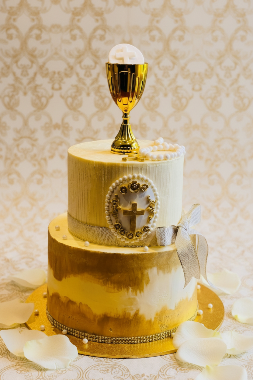 Cake with Elegant Petal Background