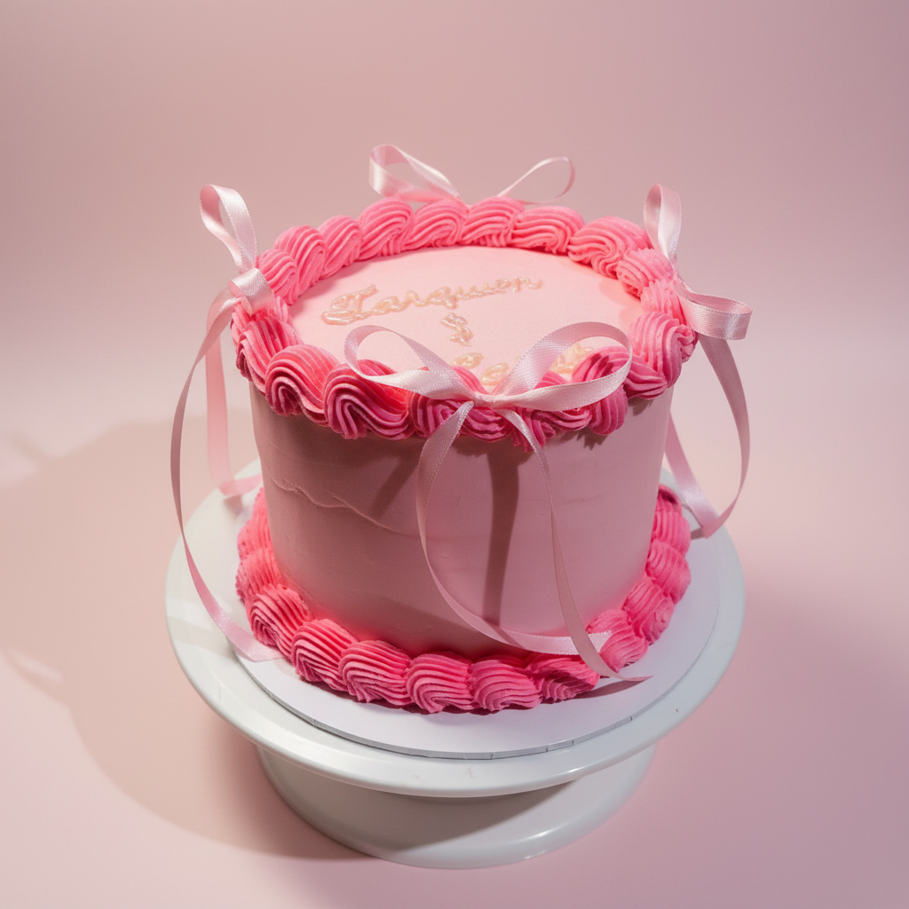 Pink Ruffle Birthday Cake - Soft Pastel Pink Background