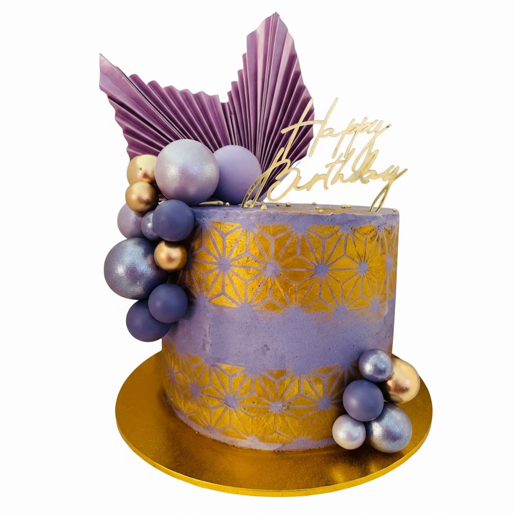 Purple & Gold Cake - Background Removed