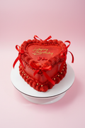 Red Heart Birthday Cake - Pastel Pink Background