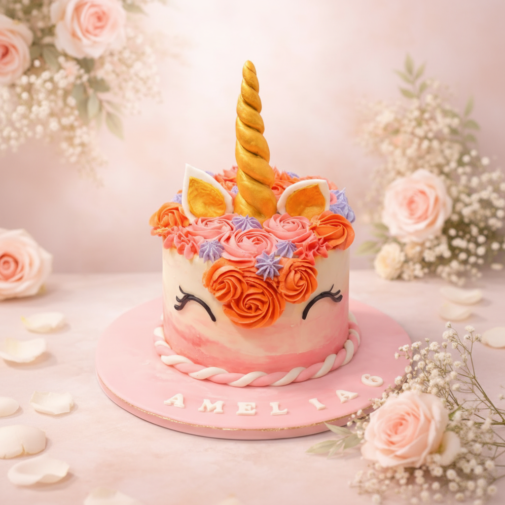 Unicorn Cake with Roses and Petals
